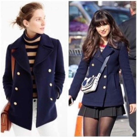 J Crew Wool Blend Navy Double Breasted Peacoat Jacket Size 4 - Picture 8 of 8